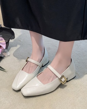 France style shoes square head leather shoes for women