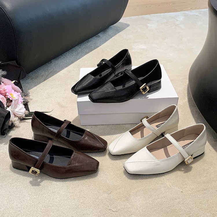 France style shoes square head leather shoes for women