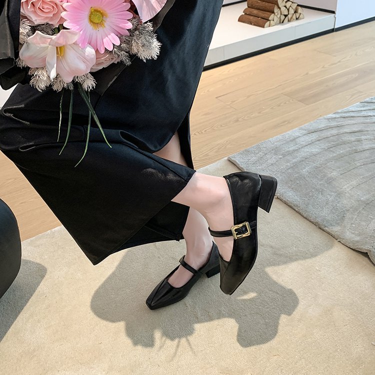 France style shoes square head leather shoes for women