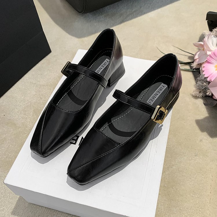 France style shoes square head leather shoes for women