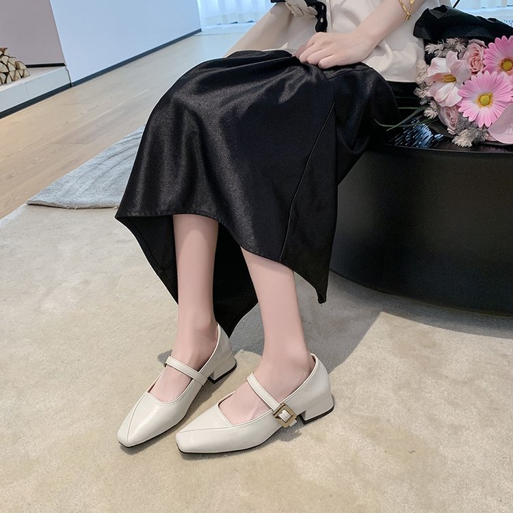 France style shoes square head leather shoes for women