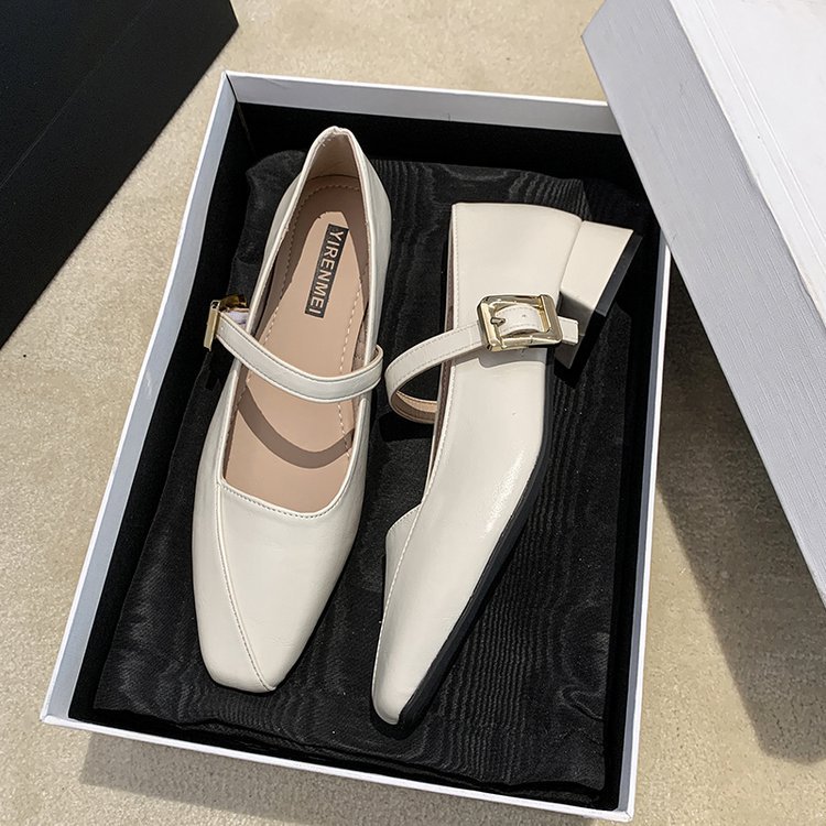 France style shoes square head leather shoes for women