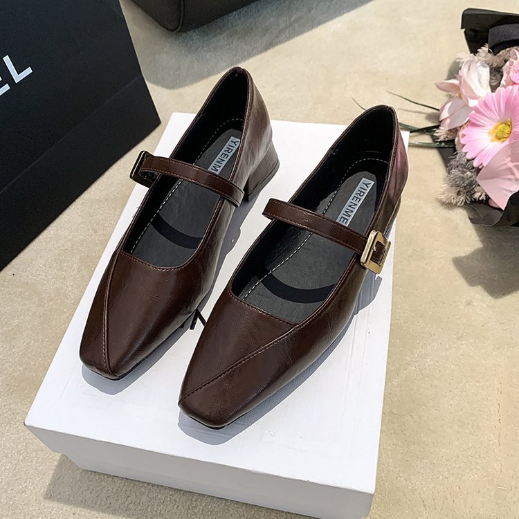 France style shoes square head leather shoes for women