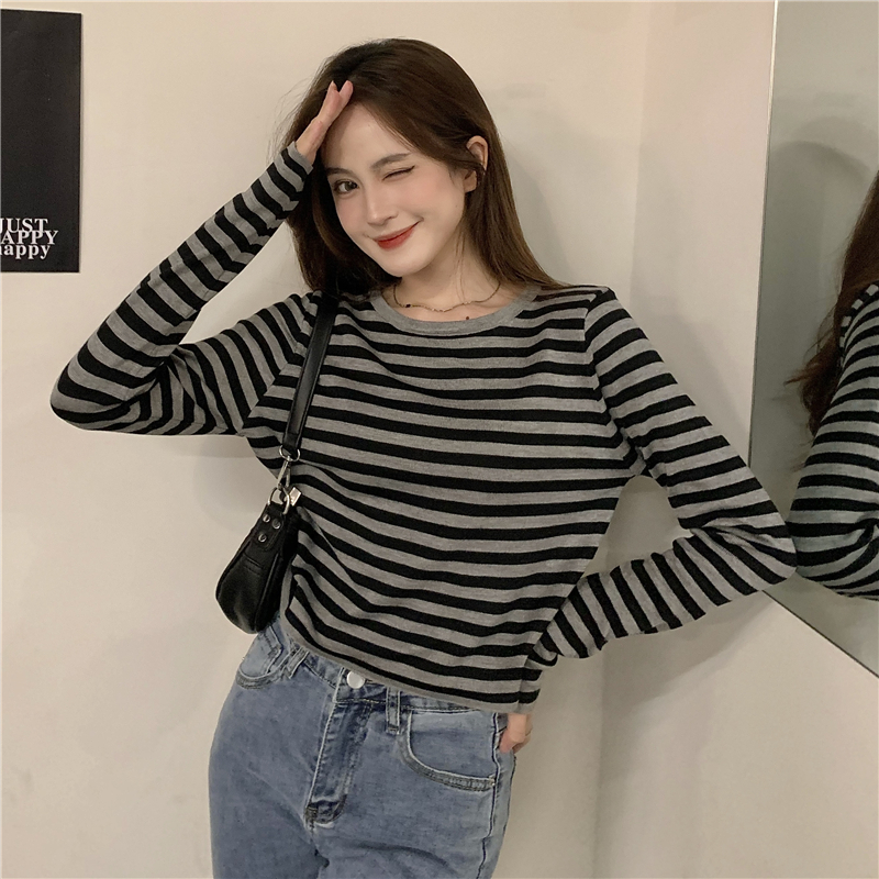 Casual slim short knitted loose stripe tops
