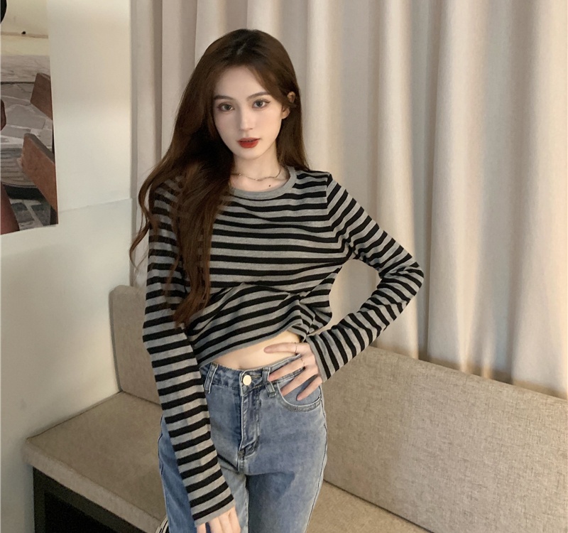 Casual slim short knitted loose stripe tops