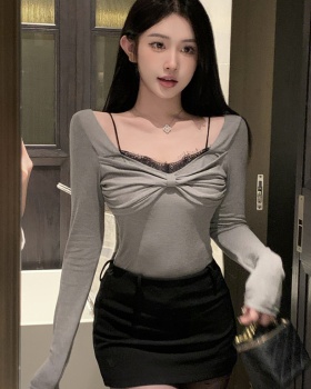 Lace splice sexy tops spicegirl bow bottoming shirt