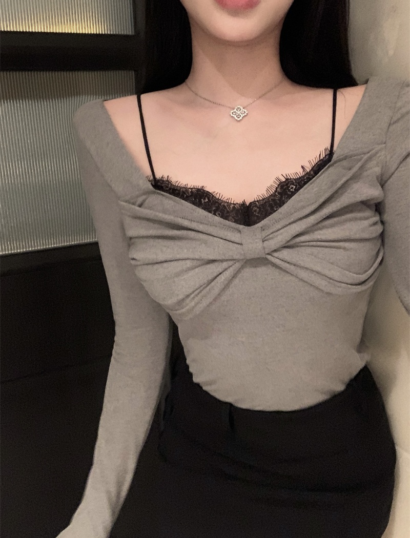 Lace splice sexy tops spicegirl bow bottoming shirt