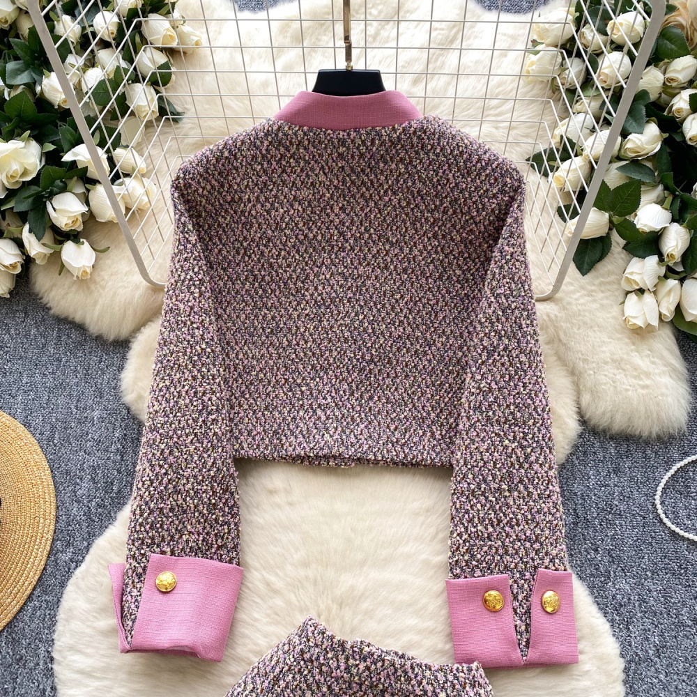 Metal buckles woolen coat short skirt a set for women