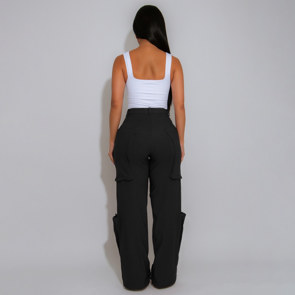European style straight many pocket work pants for women
