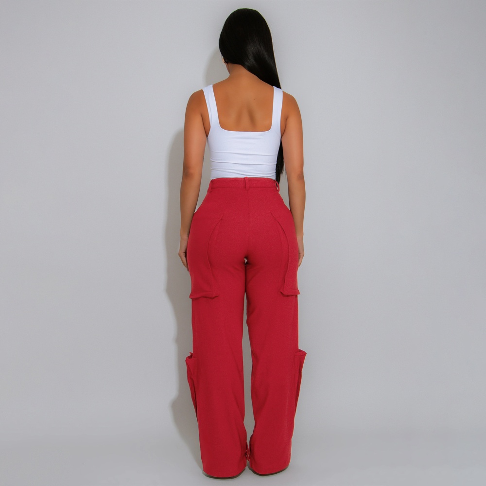 European style straight many pocket work pants for women