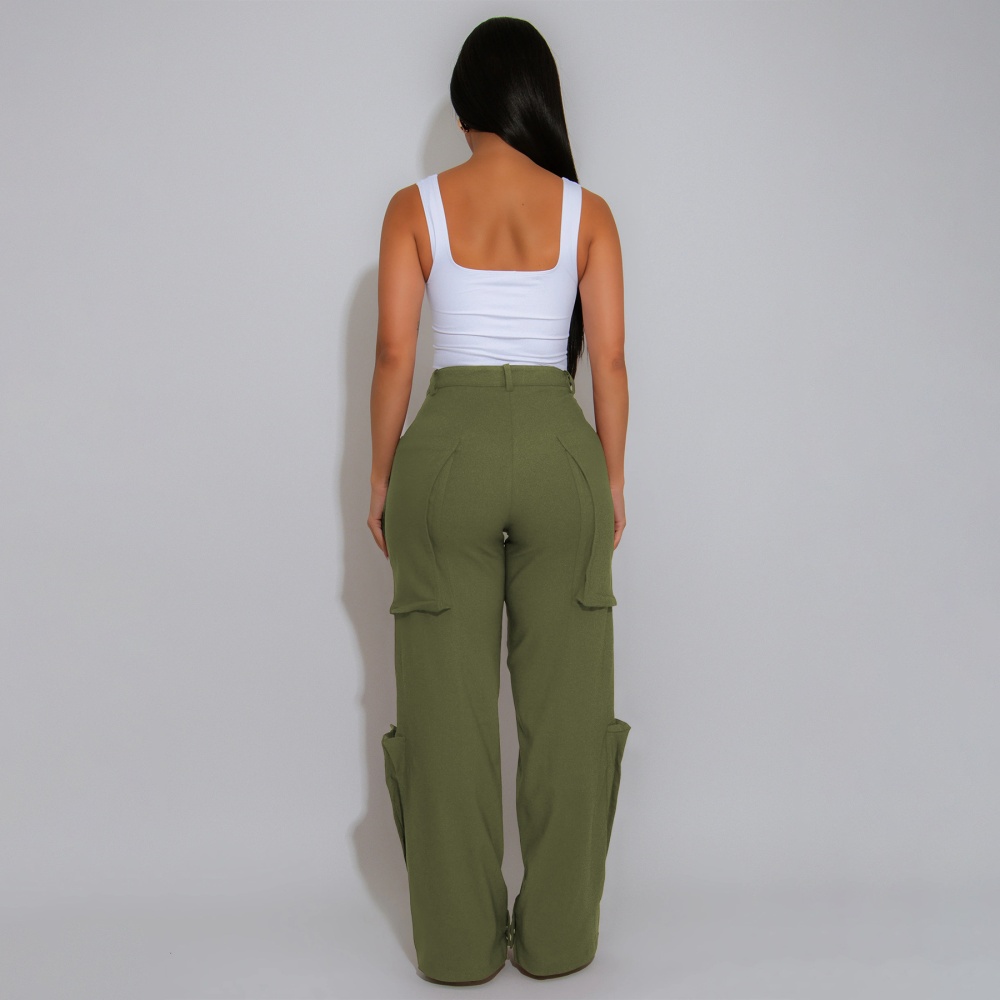 European style straight many pocket work pants for women