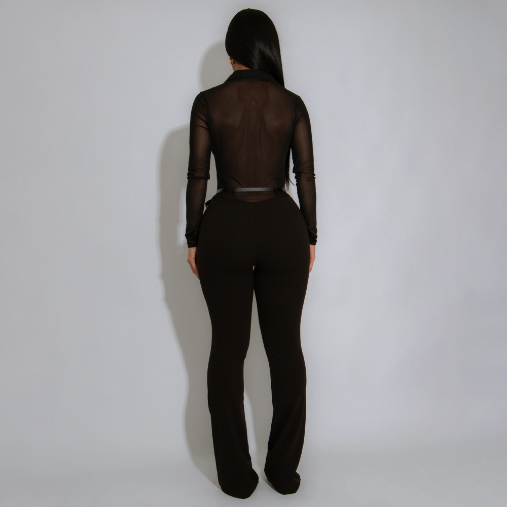 Long sleeve perspective jumpsuit nightclub pants