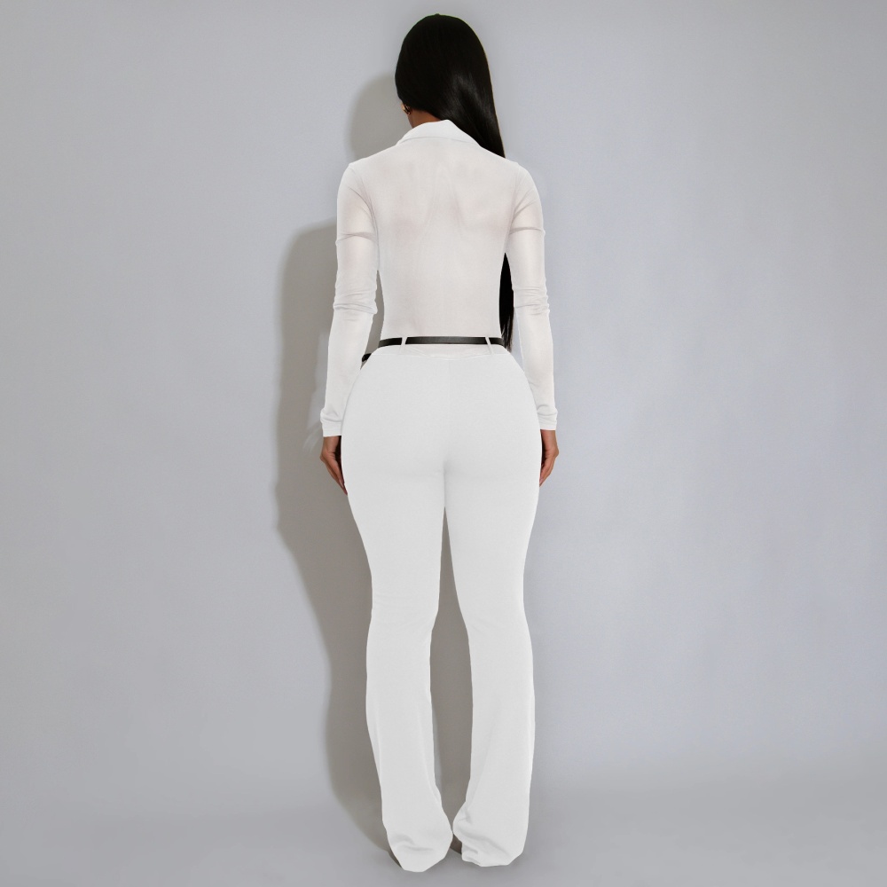 Long sleeve perspective jumpsuit nightclub pants