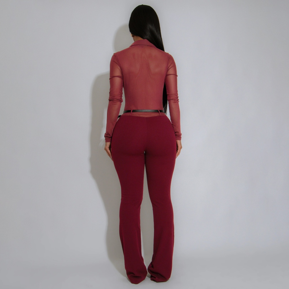 Long sleeve perspective jumpsuit nightclub pants
