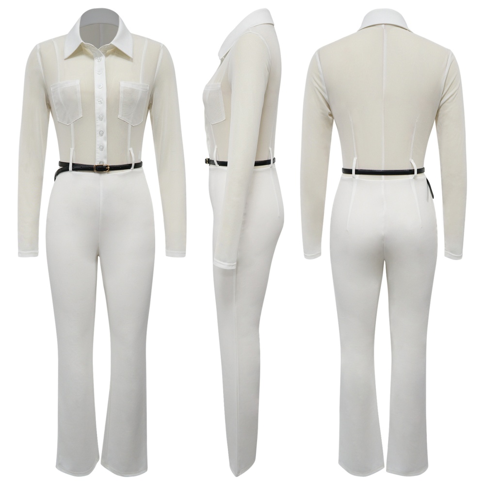 Long sleeve perspective jumpsuit nightclub pants