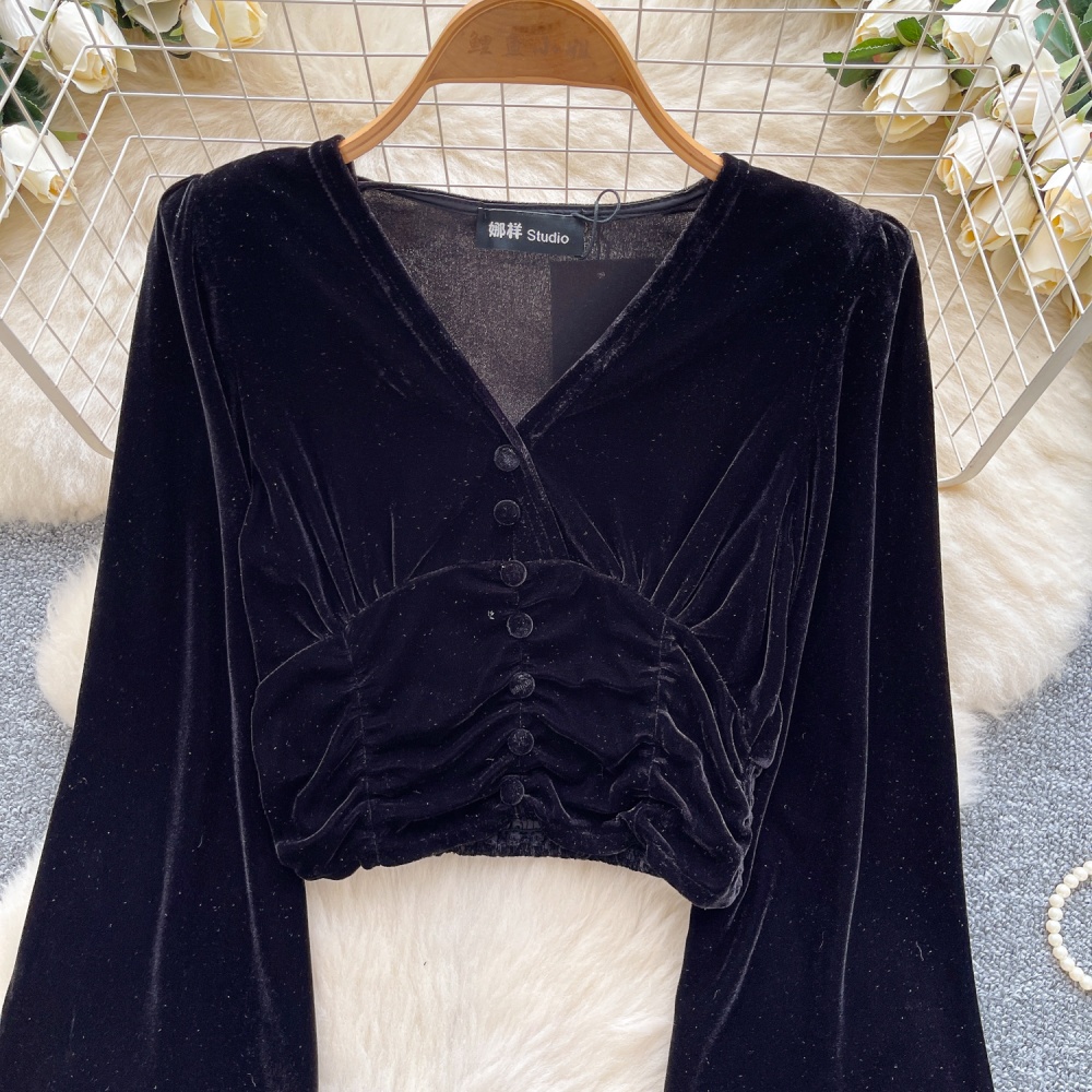 Crimp tops lantern sleeve shirt for women