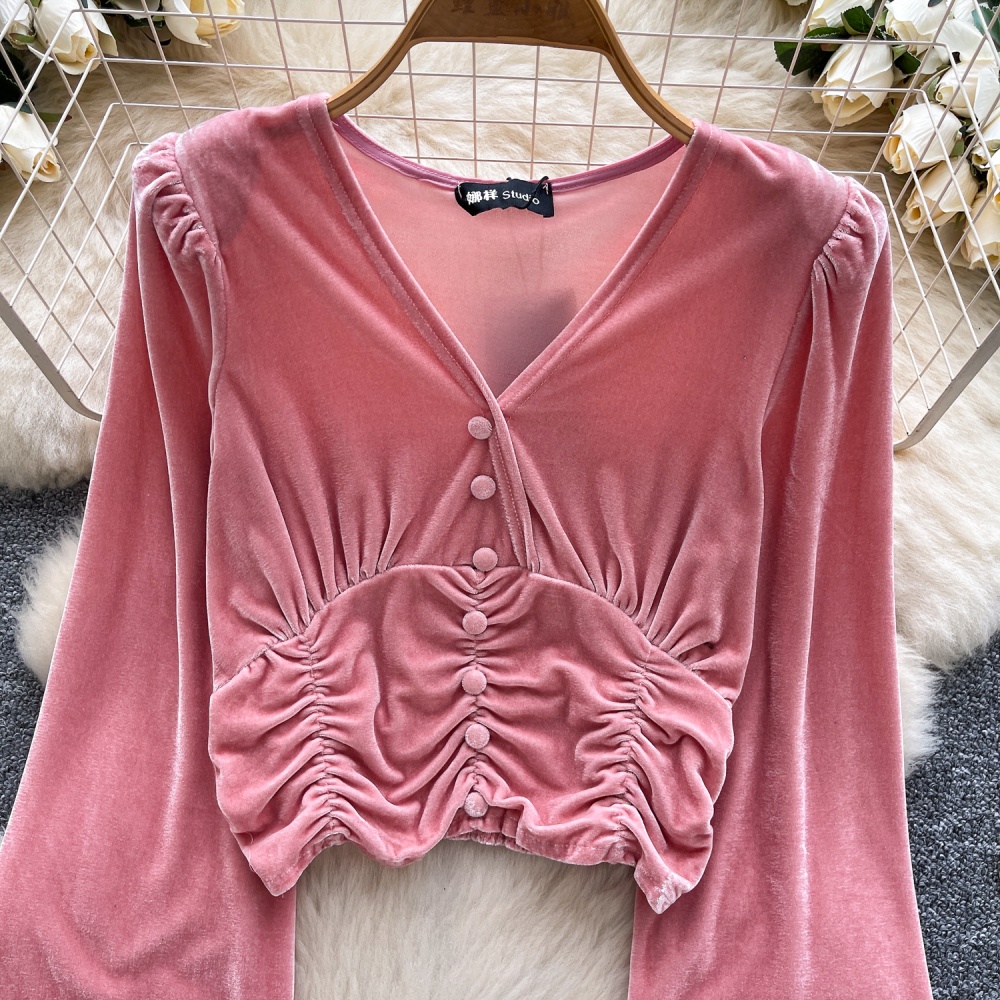 Crimp tops lantern sleeve shirt for women