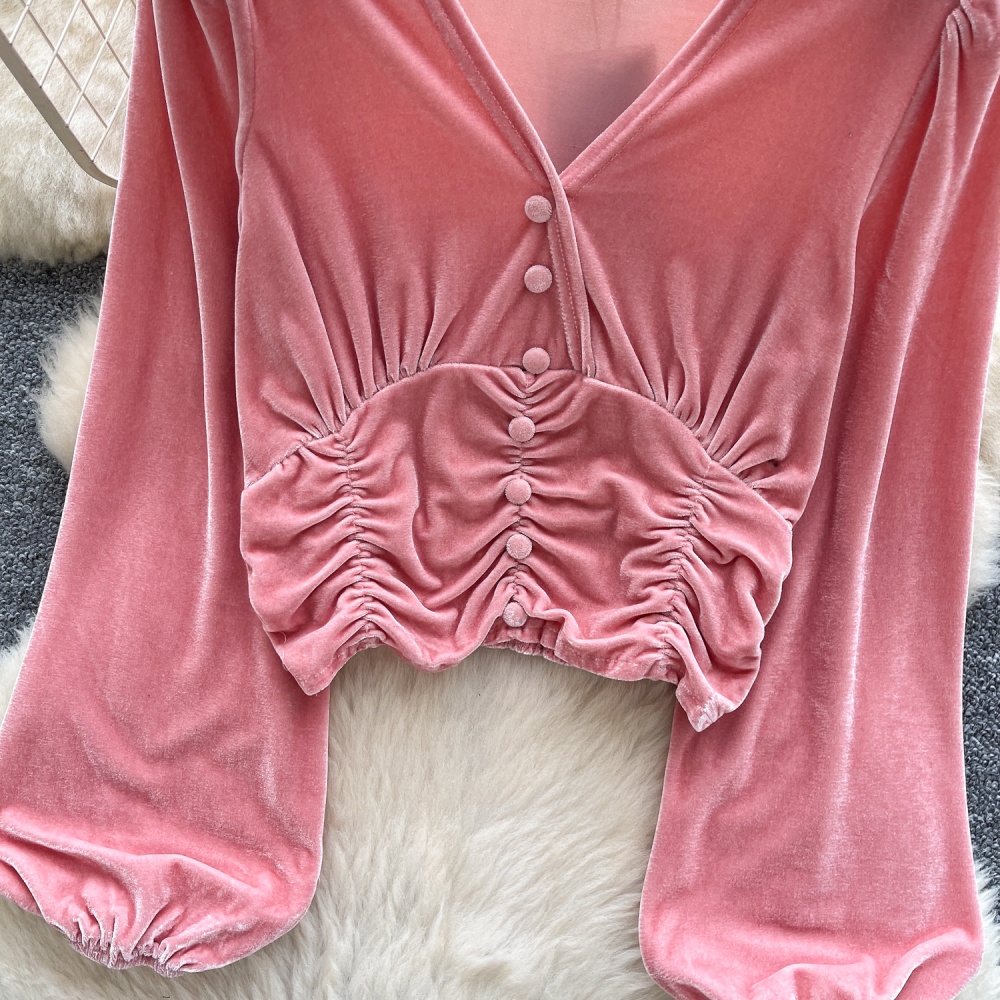 Crimp tops lantern sleeve shirt for women