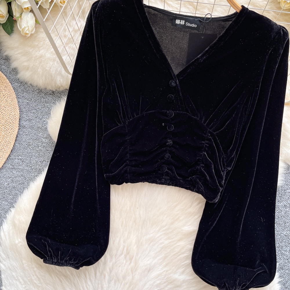 Crimp tops lantern sleeve shirt for women