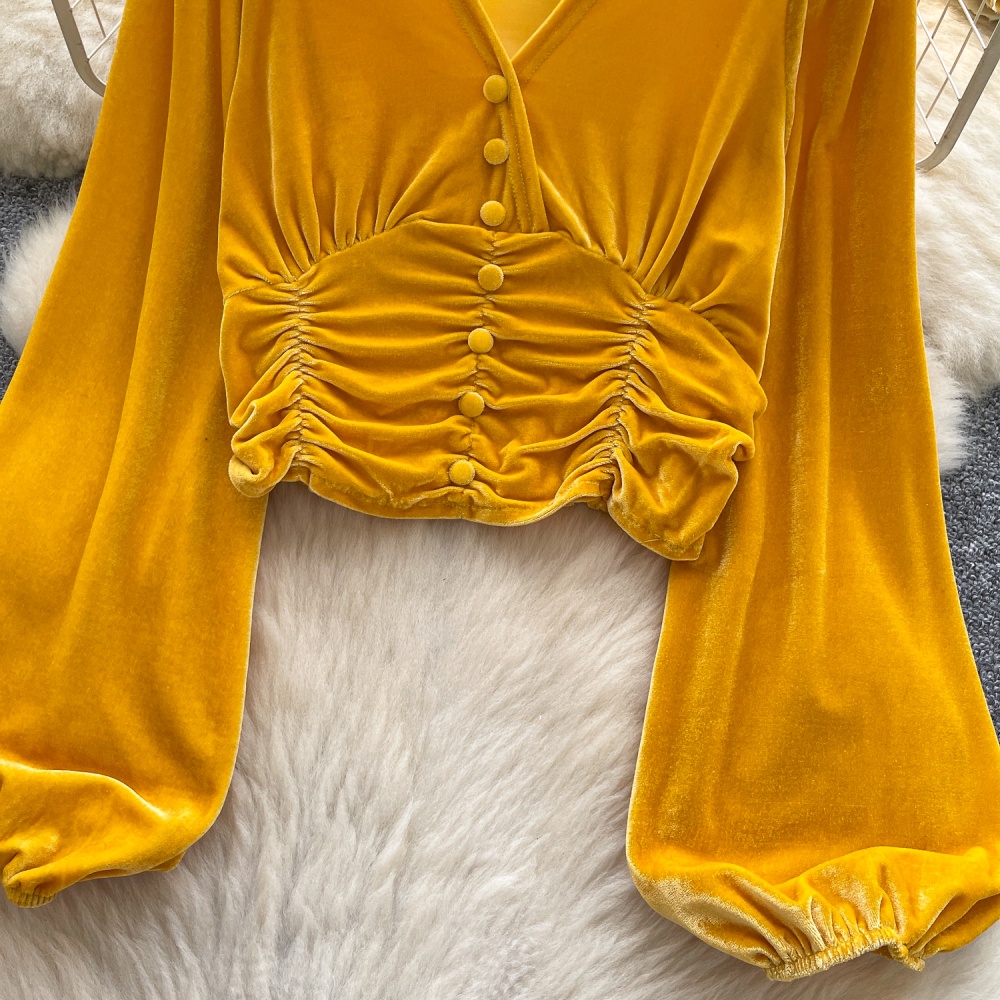 Crimp tops lantern sleeve shirt for women