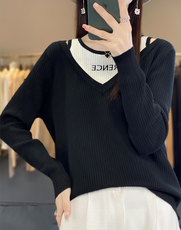 V-neck autumn and winter mixed colors tops for women