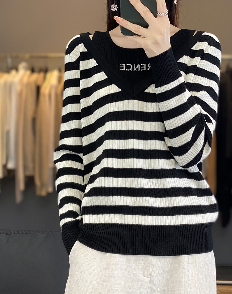 V-neck autumn and winter mixed colors tops for women