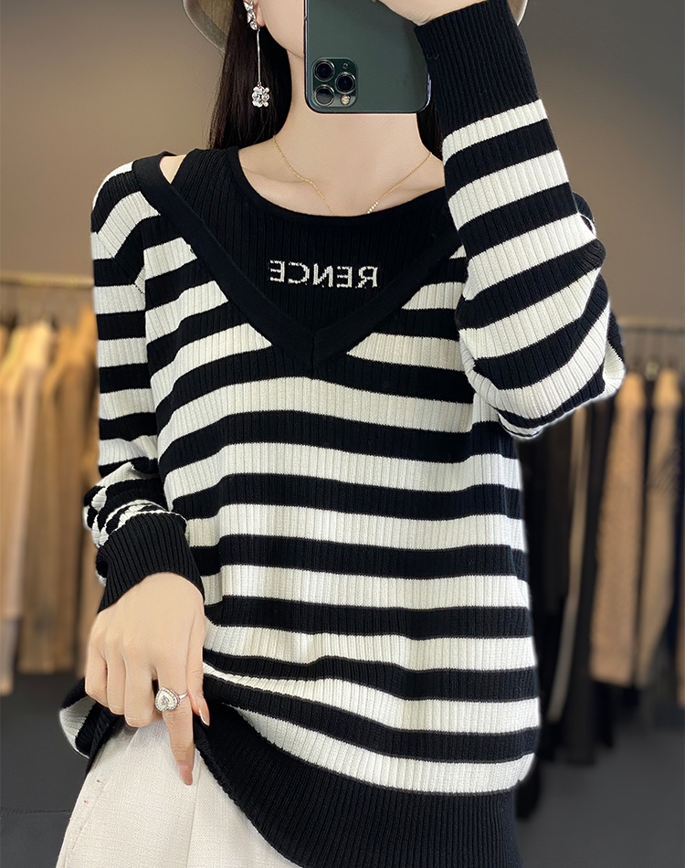 V-neck autumn and winter mixed colors tops for women