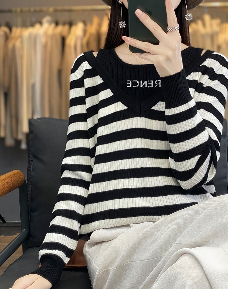 V-neck autumn and winter mixed colors tops for women