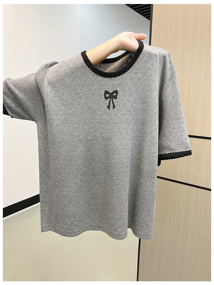 Bow knitted autumn and winter mixed colors tops