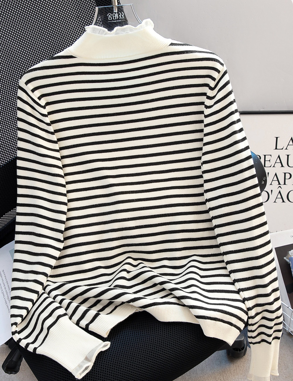 Simple high collar tops slim knitted sweater for women