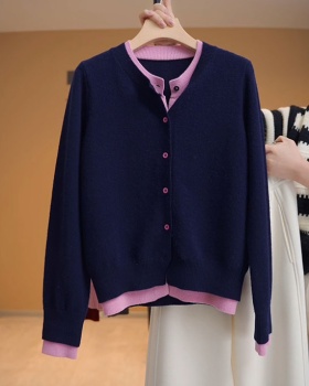 Mixed colors cardigan Pseudo-two sweater for women