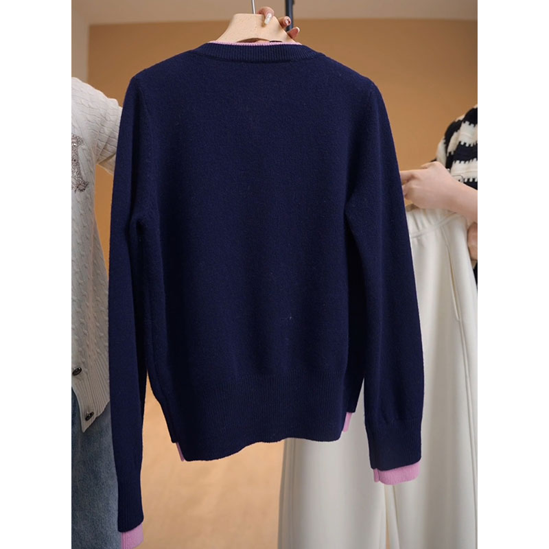 Mixed colors cardigan Pseudo-two sweater for women