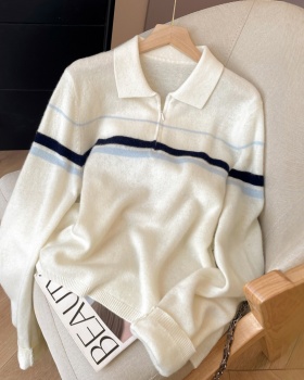 Stripe tops half zip sweater for women