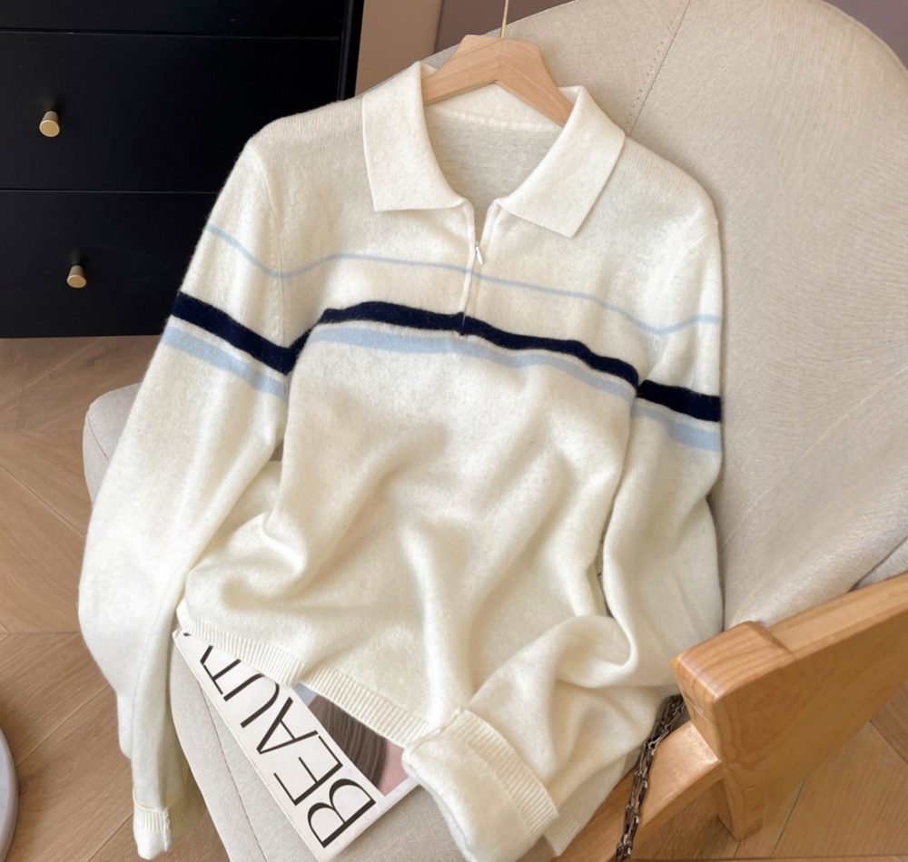 Stripe tops half zip sweater for women