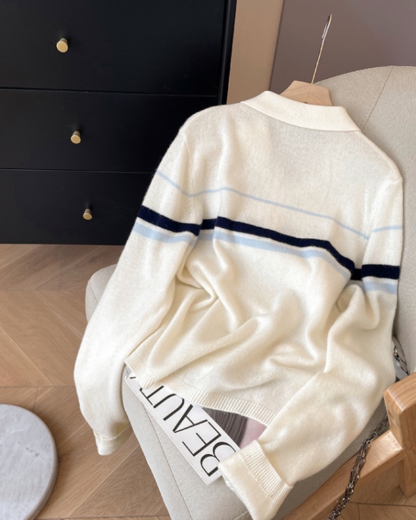 Stripe tops half zip sweater for women