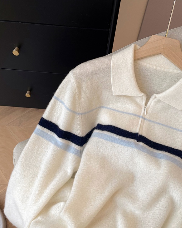 Stripe tops half zip sweater for women