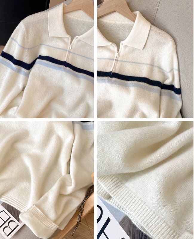 Stripe tops half zip sweater for women