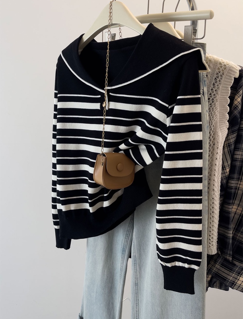 Navy collar tops autumn and winter sweater