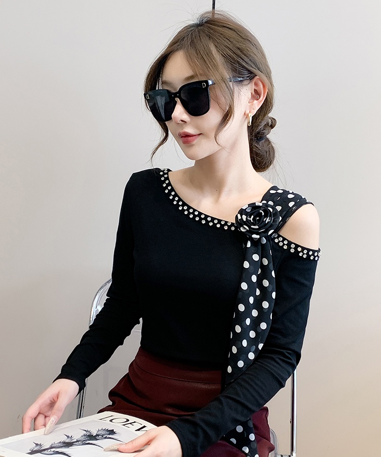 Autumn oblique collar small shirt slim tops for women