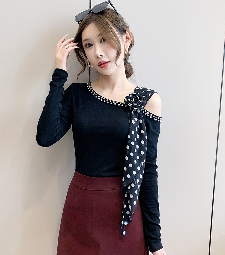 Autumn oblique collar small shirt slim tops for women