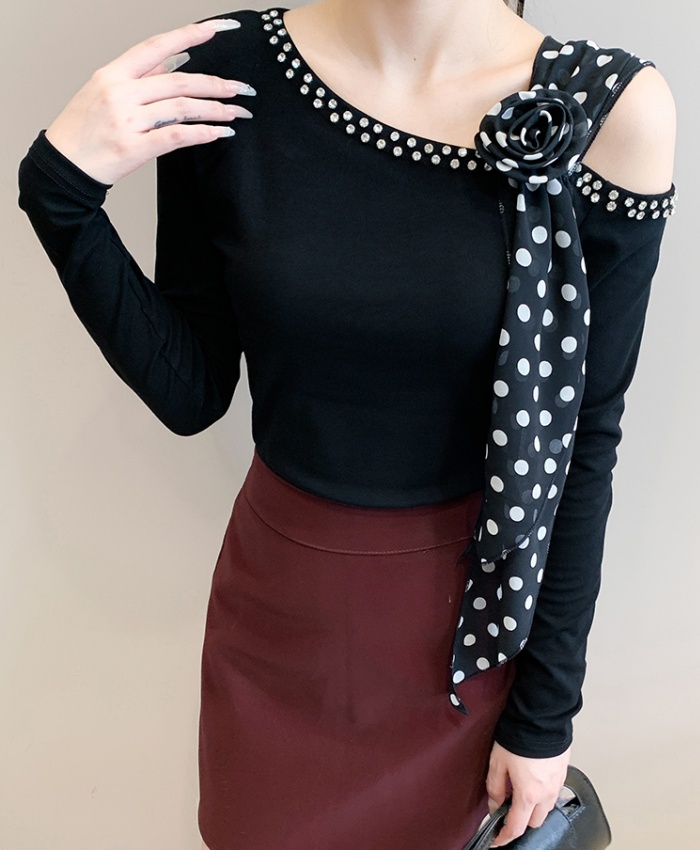 Autumn oblique collar small shirt slim tops for women