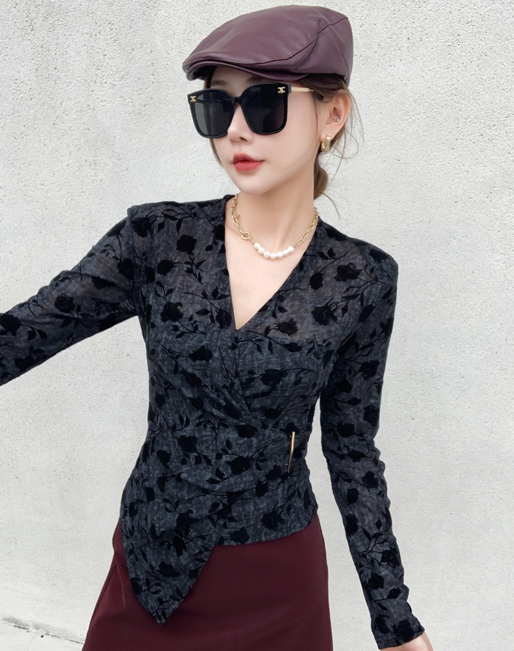 Irregular small shirt printing tops for women