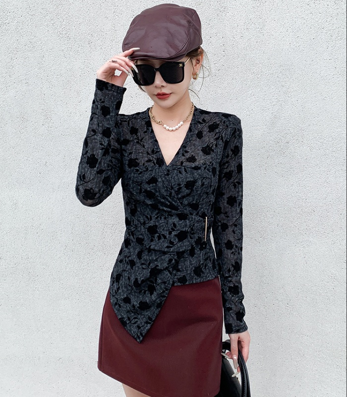 Irregular small shirt printing tops for women