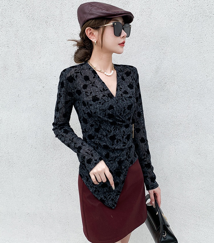 Irregular small shirt printing tops for women