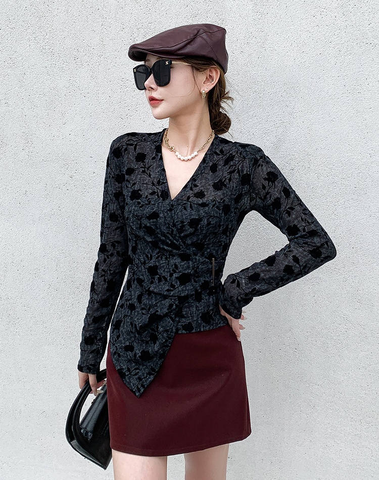 Irregular small shirt printing tops for women