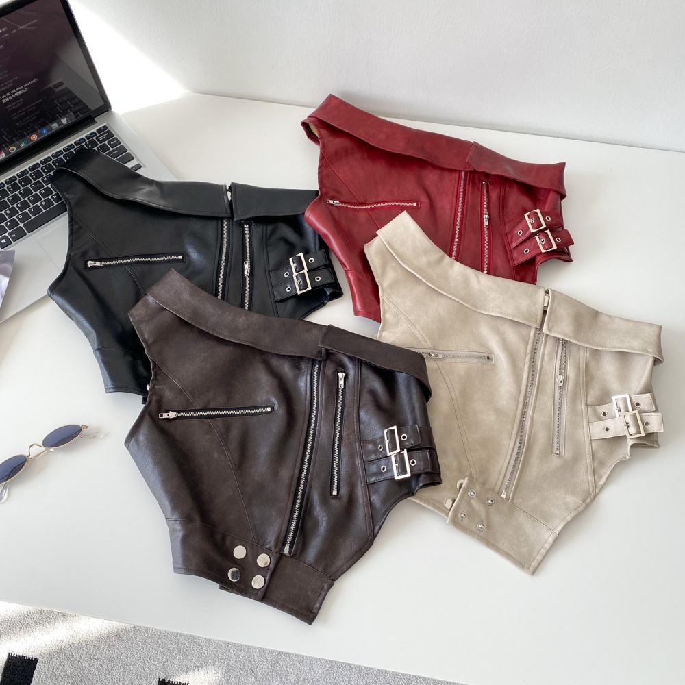 Spicegirl retro tops zip irregular vest for women