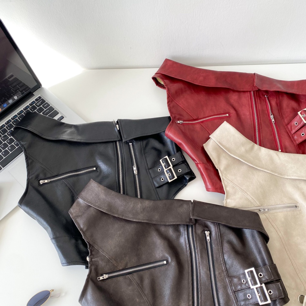 Spicegirl retro tops zip irregular vest for women