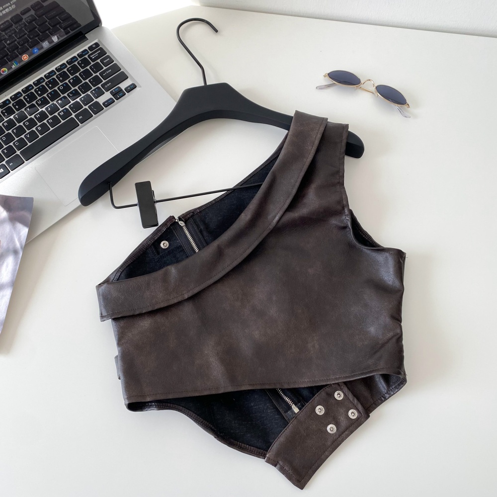 Spicegirl retro tops zip irregular vest for women