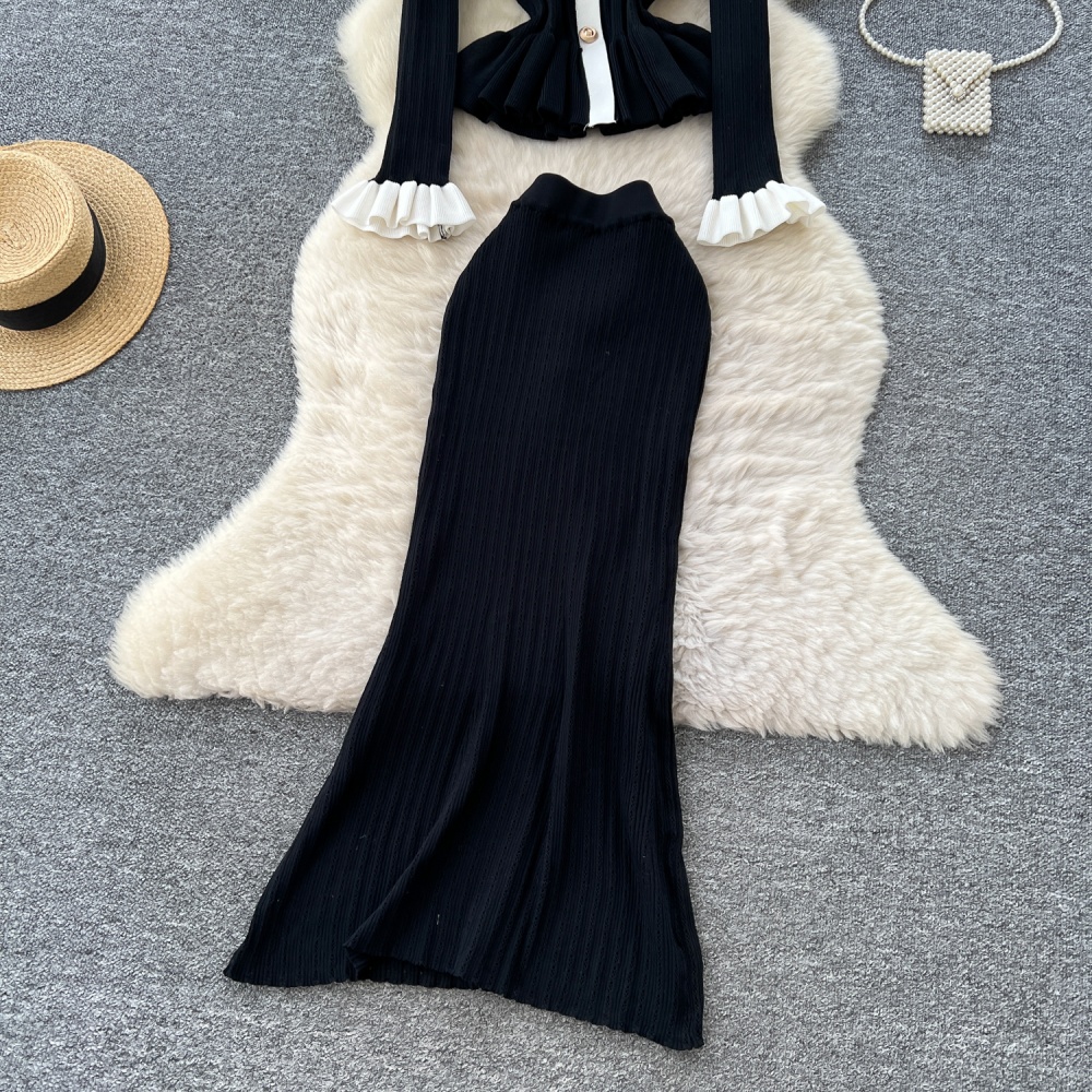 Lotus leaf hem sweater skirt 2pcs set for women