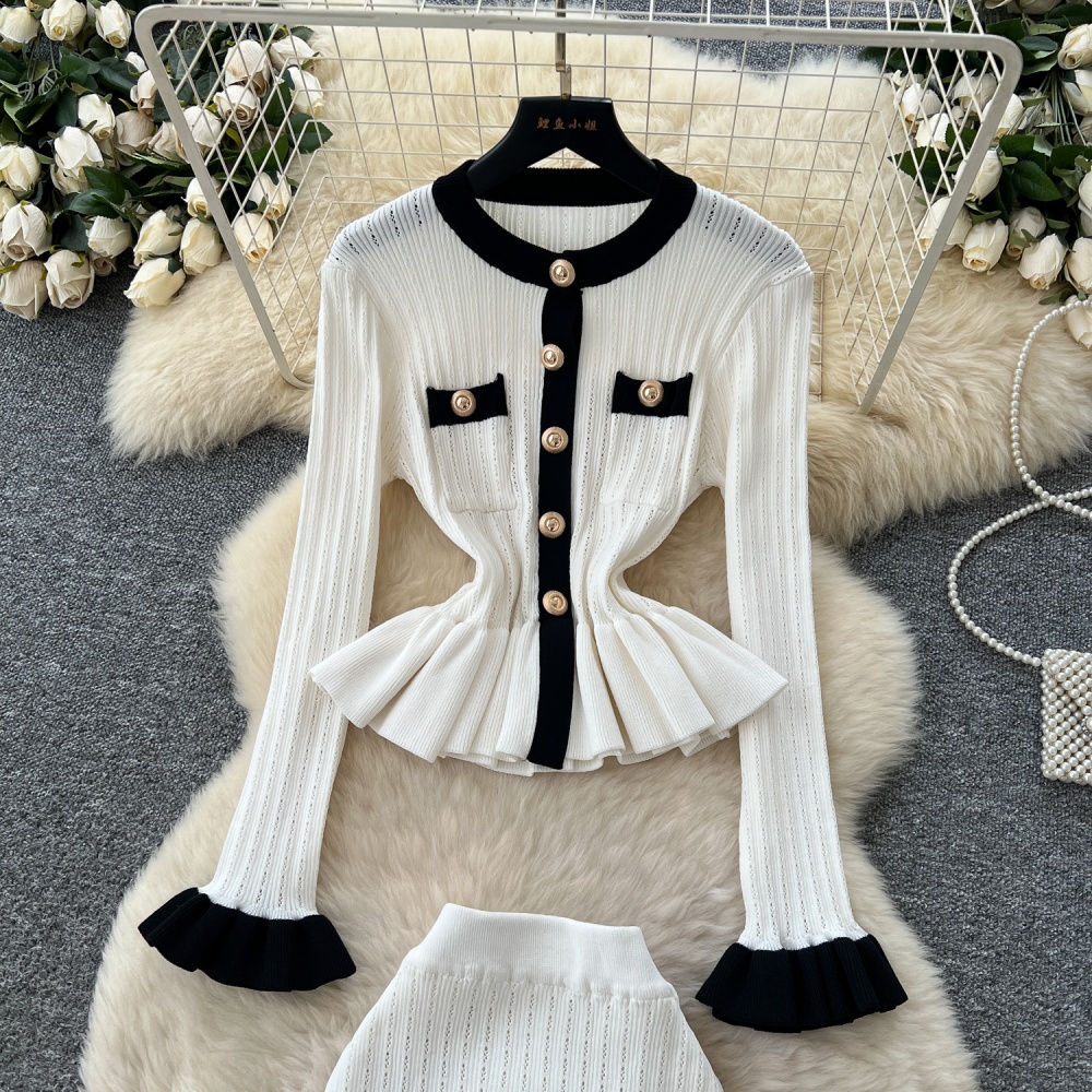 Lotus leaf hem sweater skirt 2pcs set for women